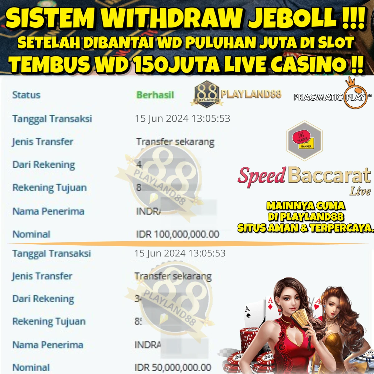 BUKTI JACKPOT SISTEM JEBOL LIVE CASINO PLAYLAND88